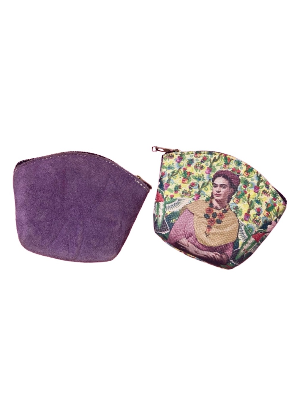 NEW Frida Kahlo Coin Purse Embossed Purple Suede/Canvas Bird Cactus Print